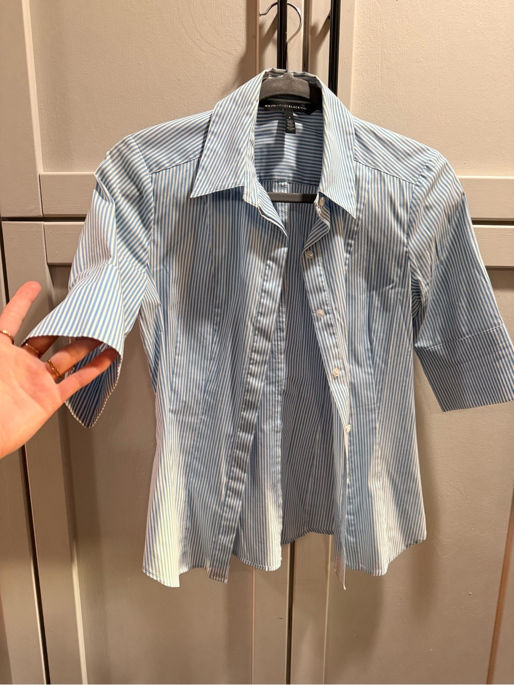 White House Black Market Blue and White Striped Button-Down Shirt